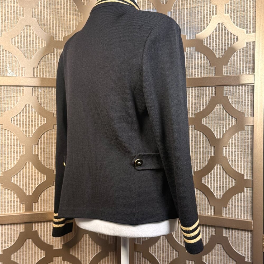 St John Collection Black Knit Jacket Women’s Size 6 Gold Trim Military Style - Picture 7 of 9